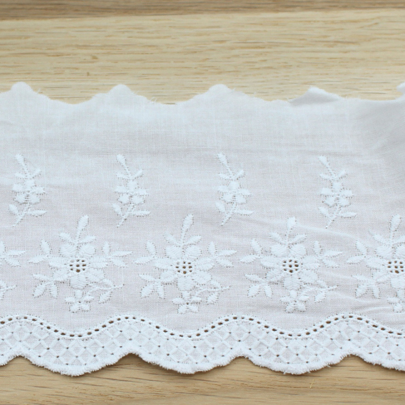 Galon coton broderie anglaise brodé 75mm x 1m blanc