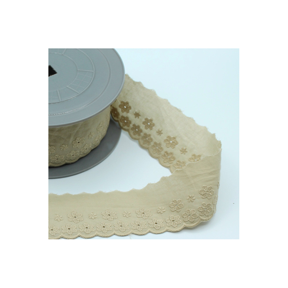 Galon coton broderie anglaise brodé 47mm x 1m grège