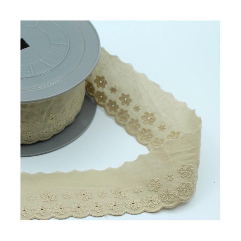 Galon coton broderie anglaise brodé 47mm x 1m grège