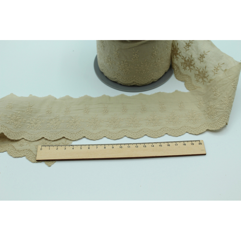 Galon coton broderie anglaise brodé 47mm x 1m grège
