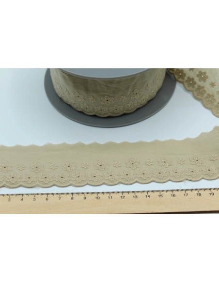 Galon coton broderie anglaise brodé 47mm x 1m grège