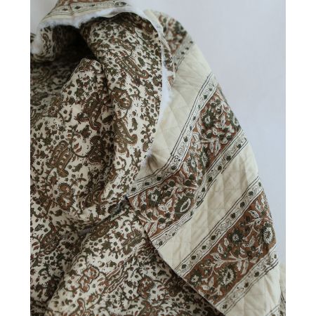 Neela - Tissu indien matelassé double face coton hand block teal largeur 100cm