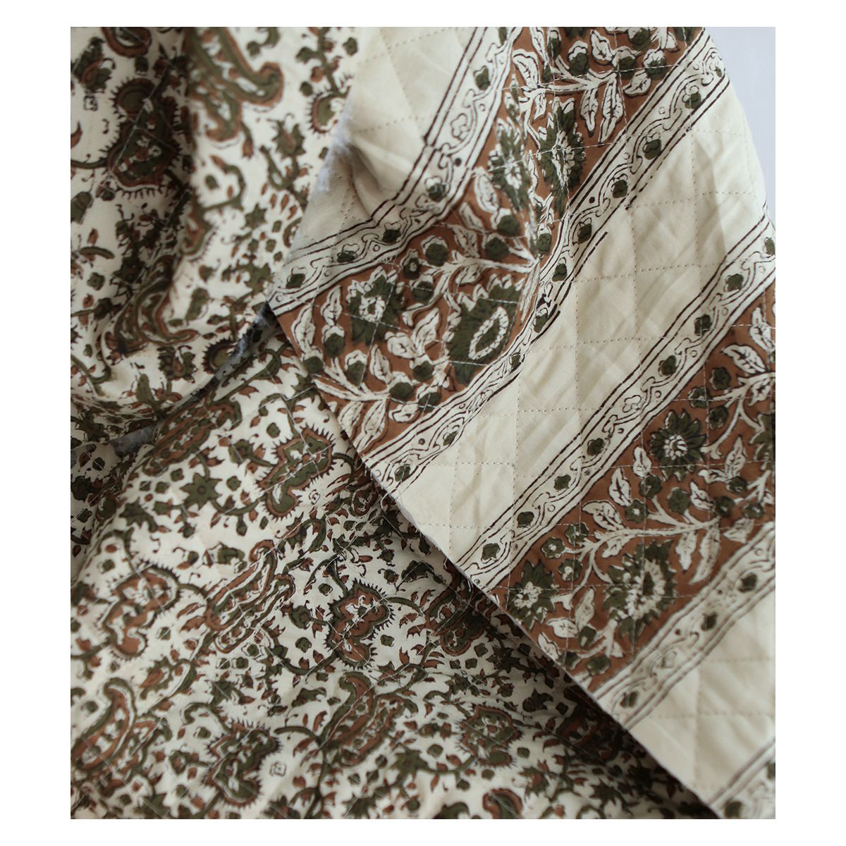 Neela - Tissu indien matelassé double face coton hand block teal largeur 100cm