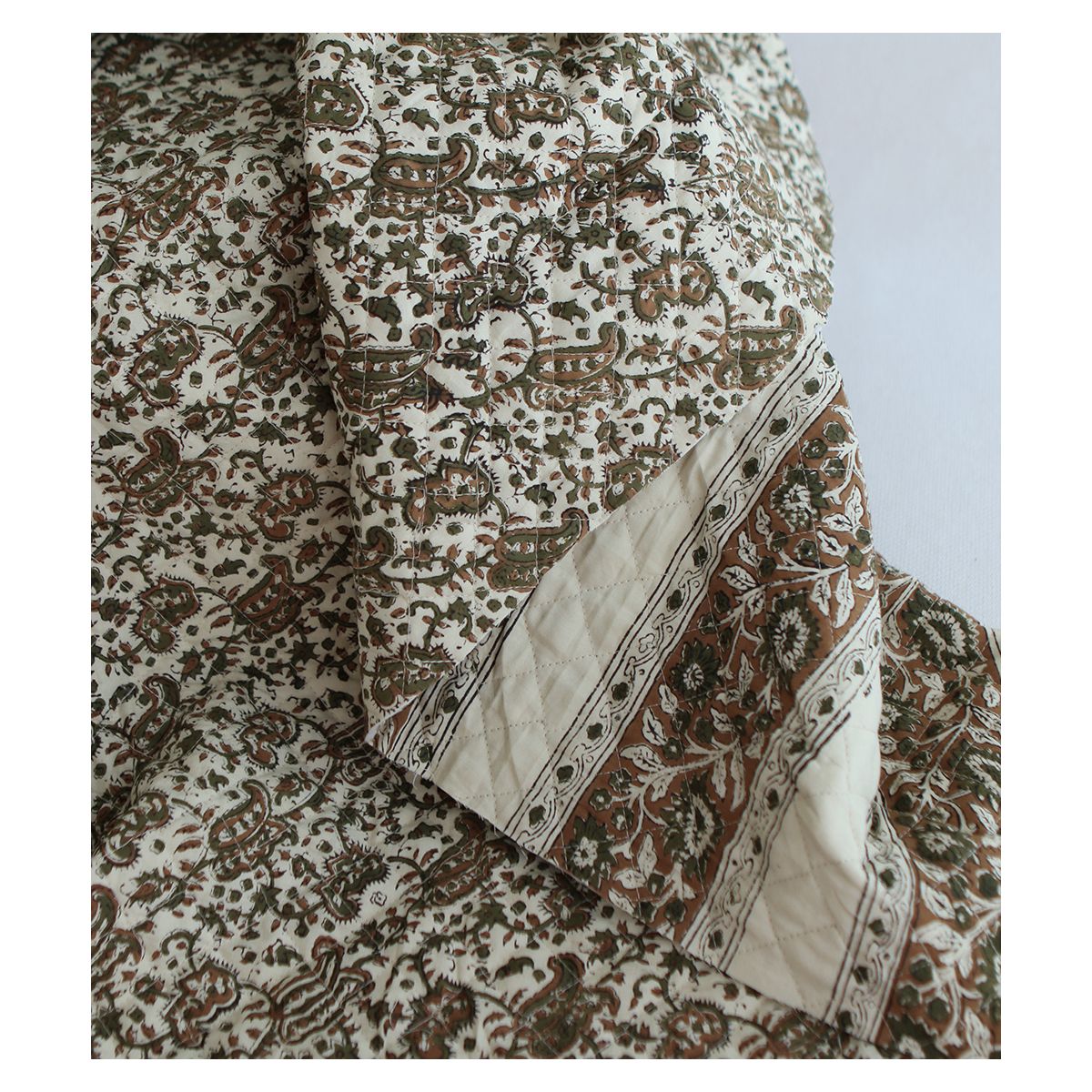 Neela - Tissu indien matelassé double face coton hand block teal largeur 100cm