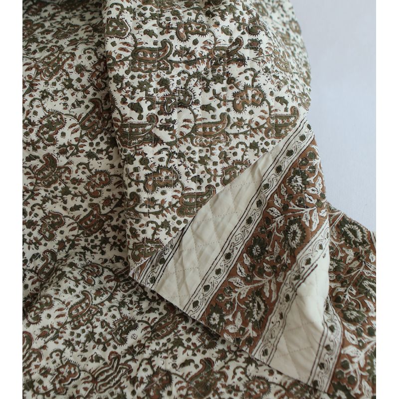 Neela - Tissu indien matelassé double face coton hand block teal largeur 100cm