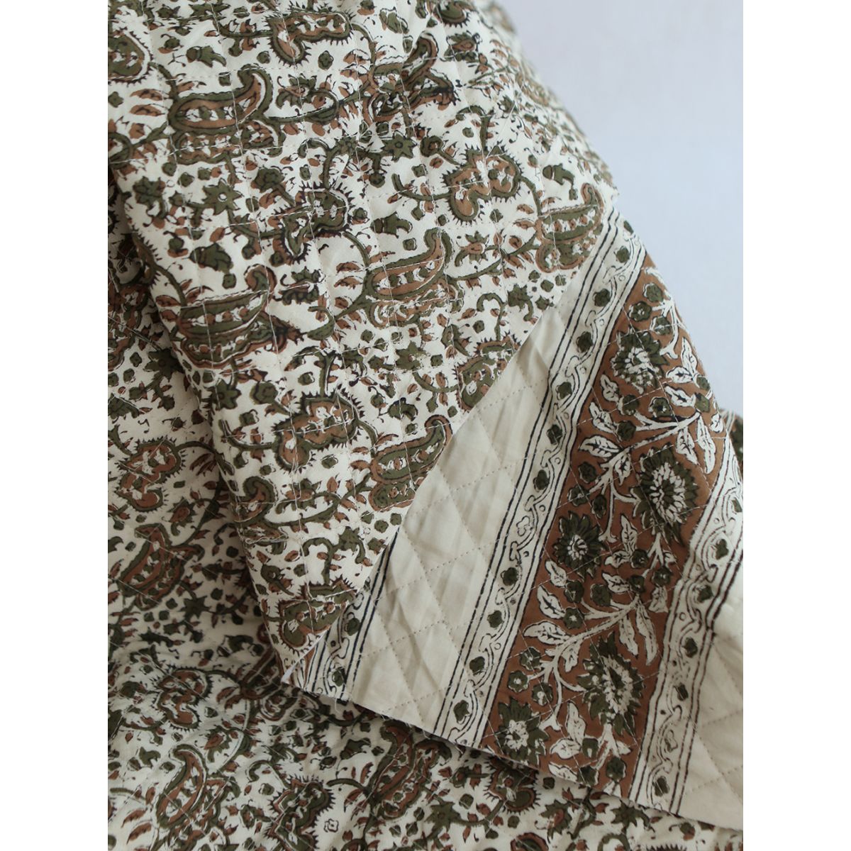 Neela - Tissu indien matelassé double face coton hand block teal largeur 100cm