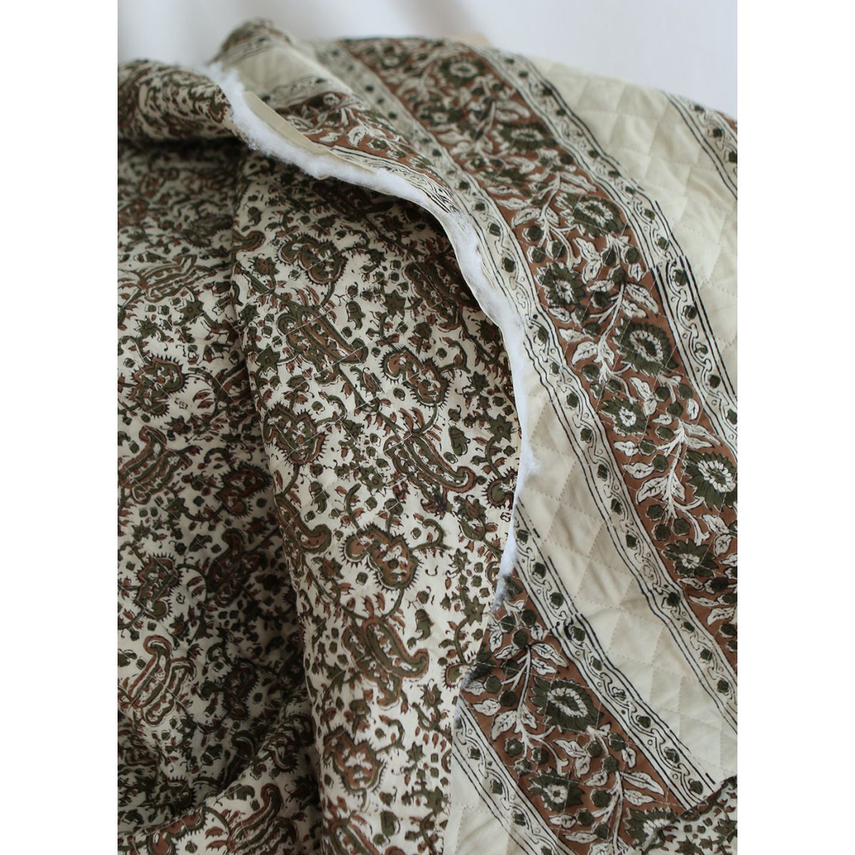 Neela - Tissu indien matelassé double face coton hand block teal largeur 100cm