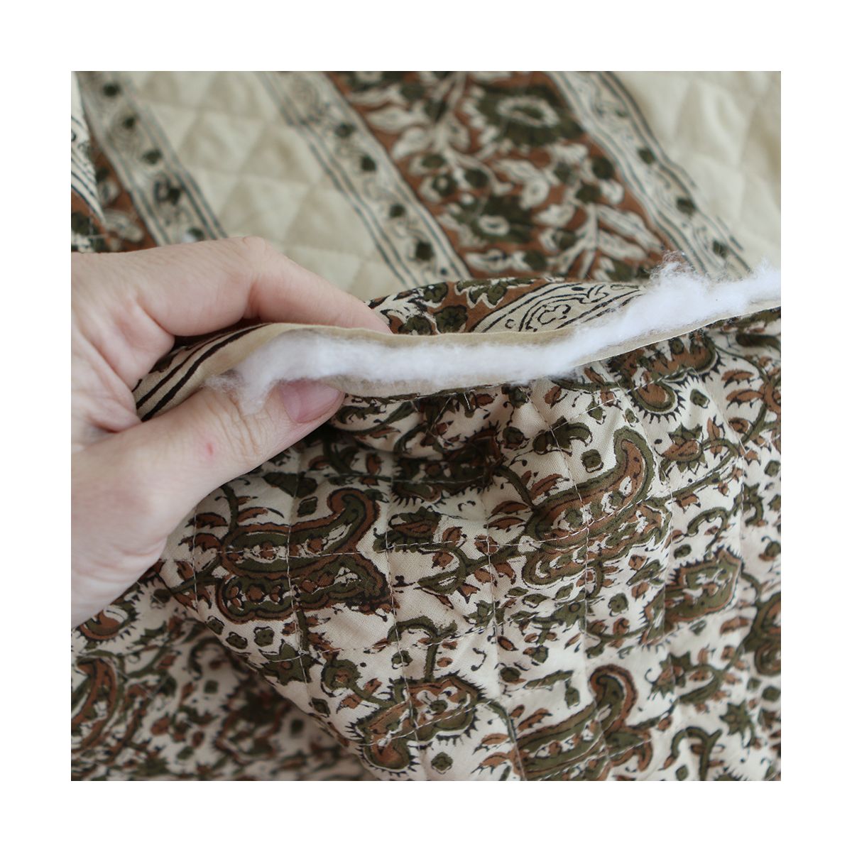 Neela - Tissu indien matelassé double face coton hand block teal largeur 100cm