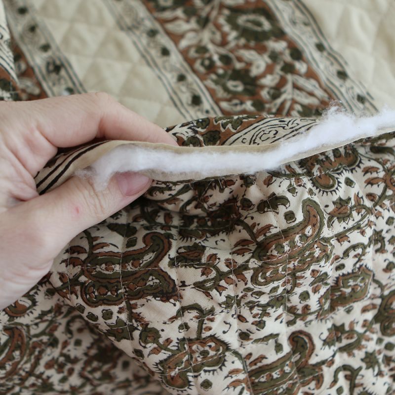 Neela - Tissu indien matelassé double face coton hand block teal largeur 100cm