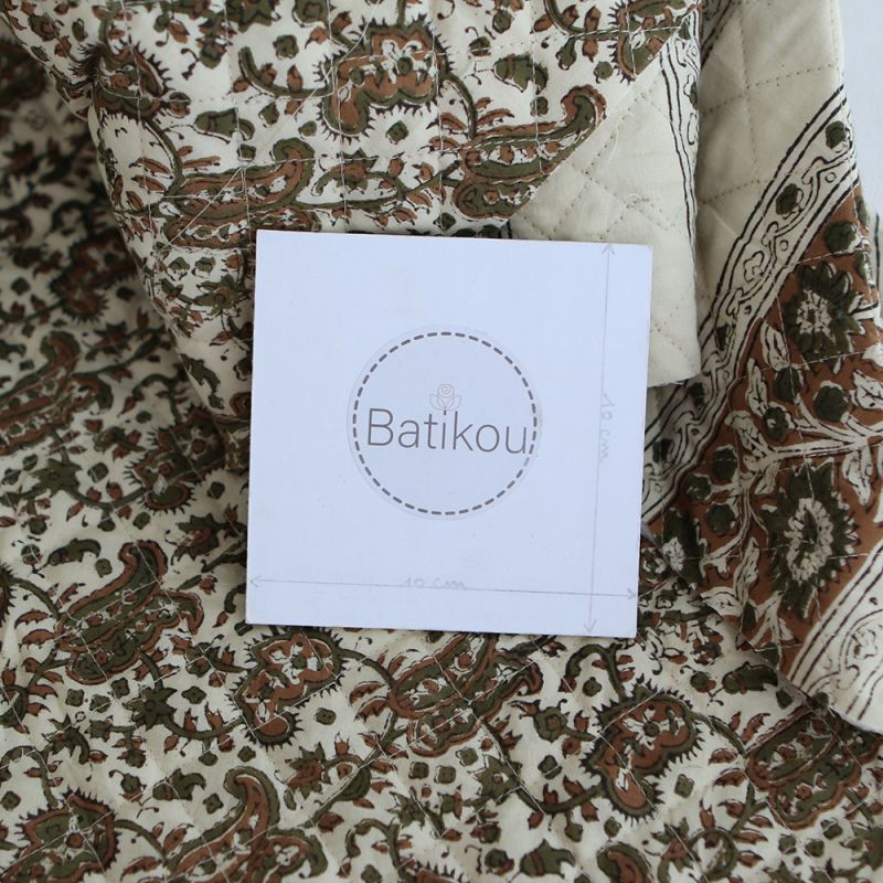 Neela - Tissu indien matelassé double face coton hand block teal largeur 100cm