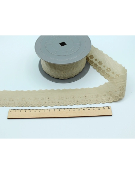 Galon coton broderie anglaise brodé 47mm x 1m grège