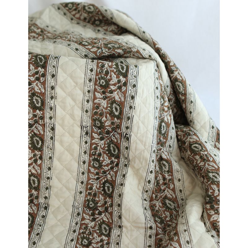 Neela - Tissu indien matelassé double face coton hand block teal largeur 100cm