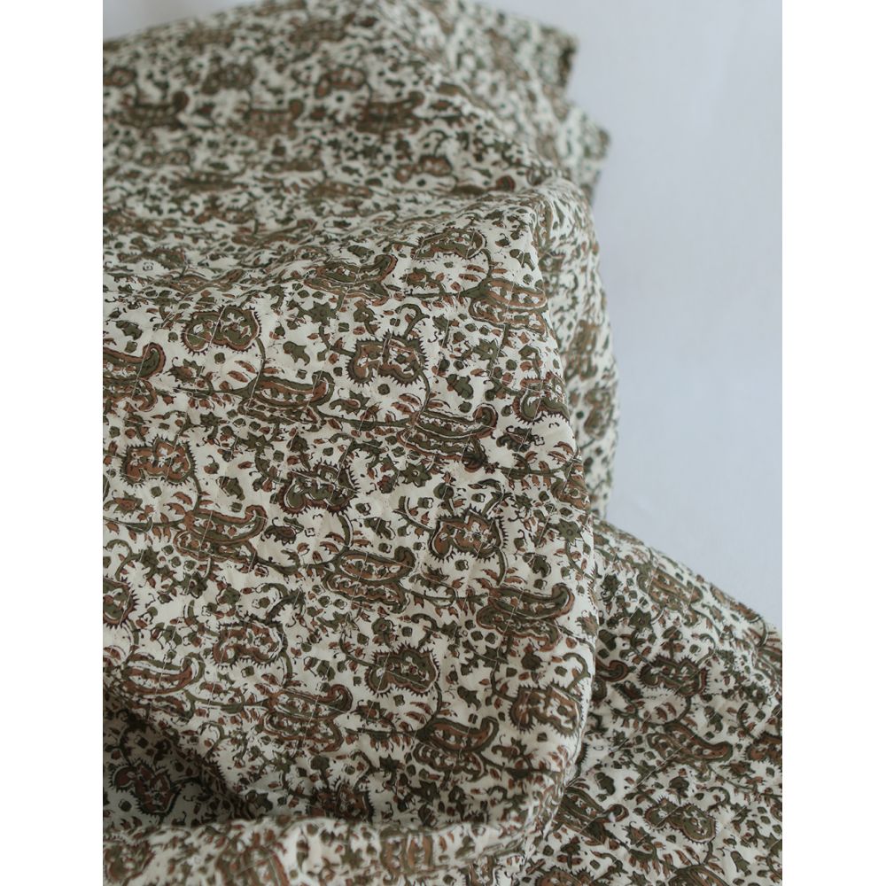 Neela - Tissu indien matelassé double face coton hand block teal largeur 100cm