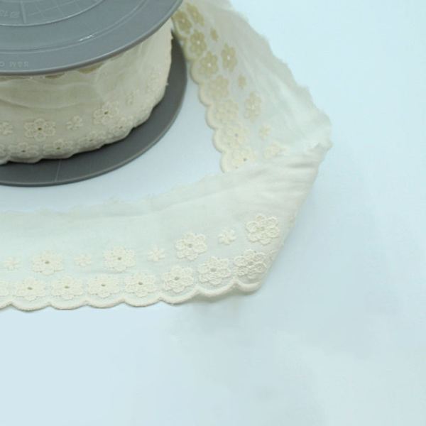 Galon coton broderie anglaise brodé 47mm x 1m écru Galon coton broderie anglaise brodé 47mm x 1m écru
