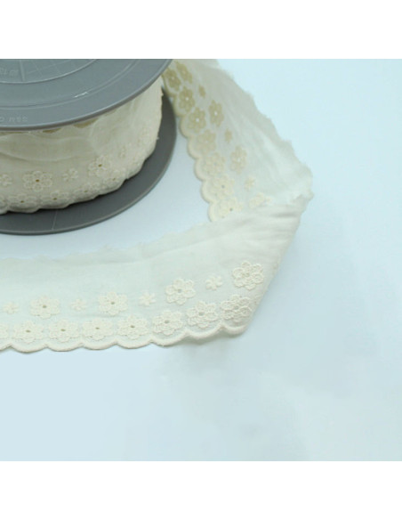 Galon coton broderie anglaise brodé 47mm x 1m écru