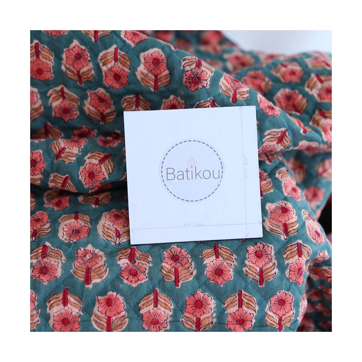 Sahar - Tissu indien matelassé double face coton hand block teal largeur 100cm