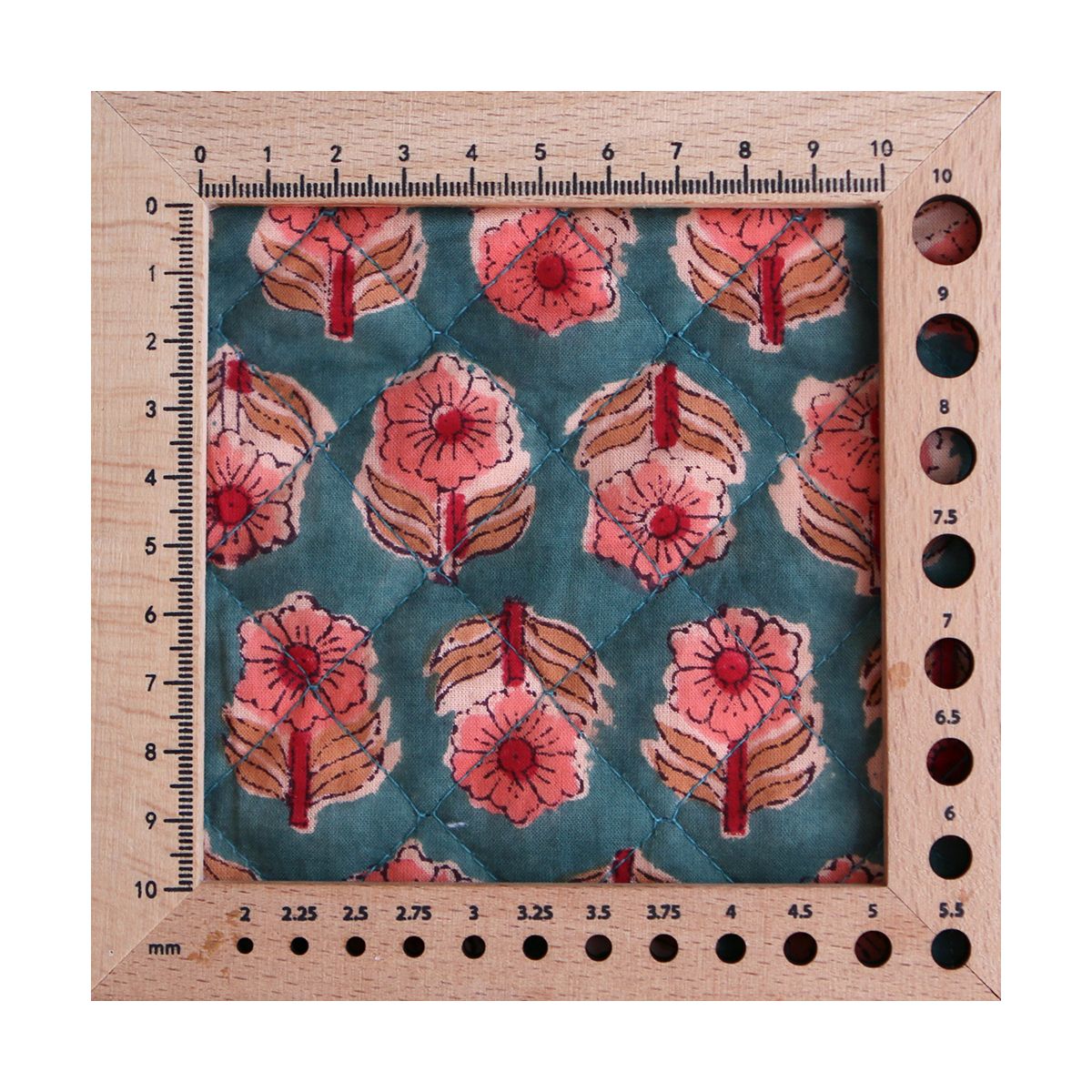 Sahar - Tissu indien matelassé double face coton hand block teal largeur 100cm