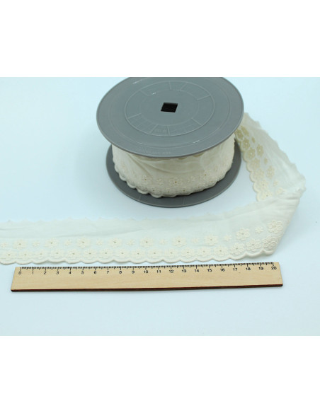 Galon coton broderie anglaise brodé 47mm x 1m écru