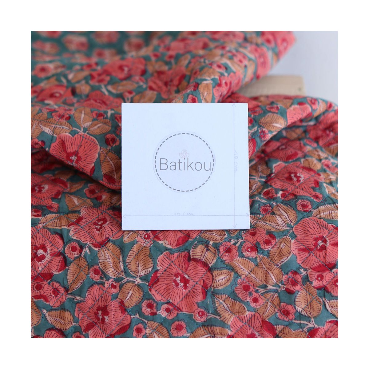 Sahar - Tissu indien matelassé double face coton hand block teal largeur 100cm