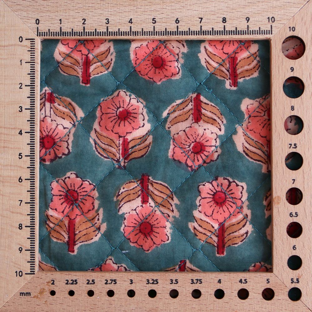 Sahar - Tissu indien matelassé double face coton hand block teal largeur 100cm