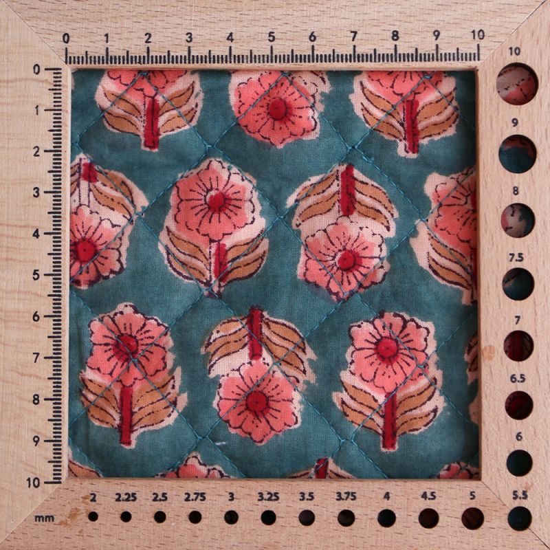 Sahar - Tissu indien matelassé double face coton hand block teal largeur 100cm