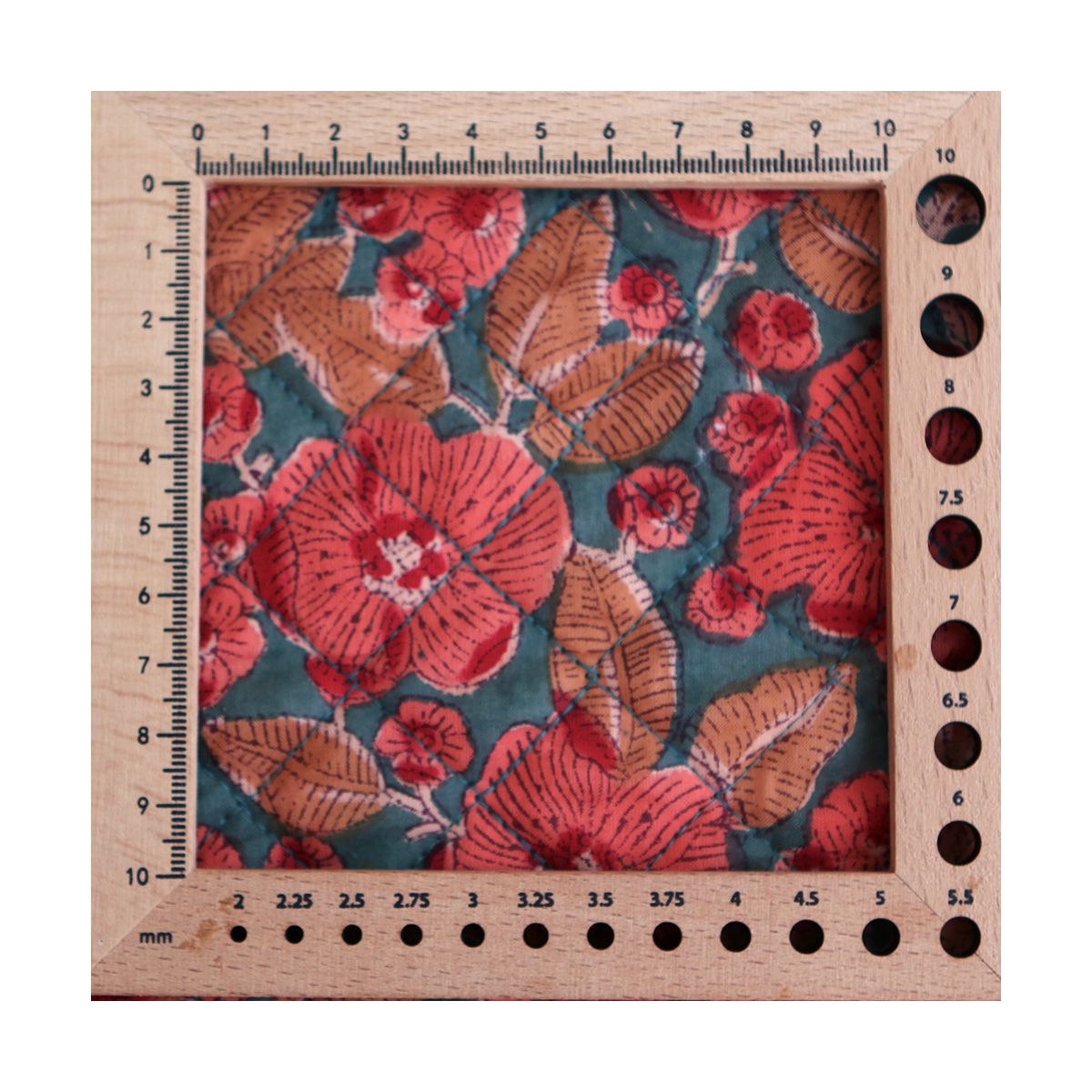 Sahar - Tissu indien matelassé double face coton hand block teal largeur 100cm