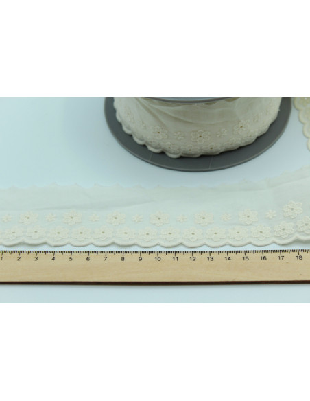 Galon coton broderie anglaise brodé 47mm x 1m écru