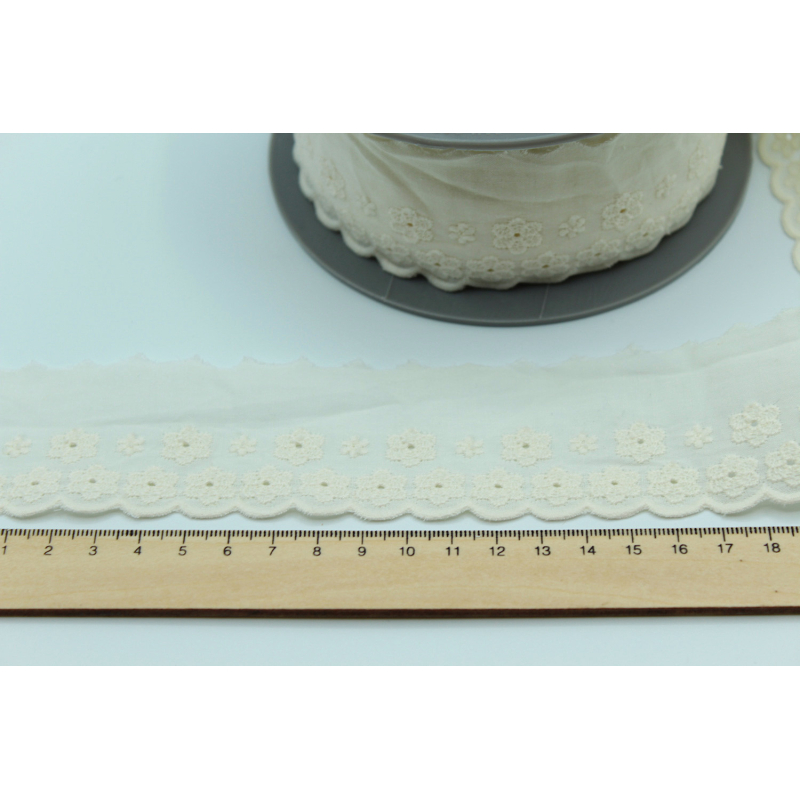 Galon coton broderie anglaise brodé 47mm x 1m écru