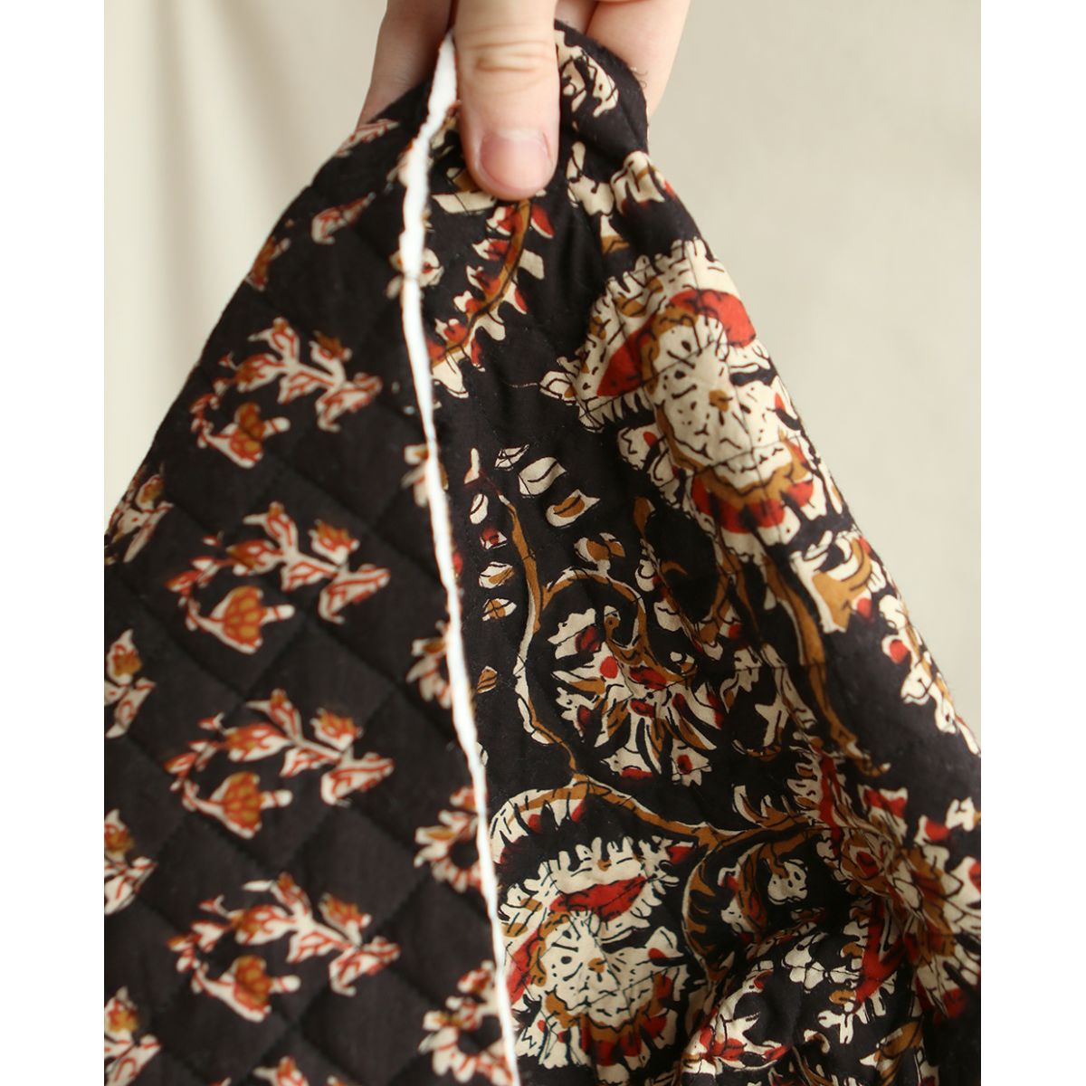 Kajal - Tissu indien matelassé double face coton hand block teal largeur 100cm