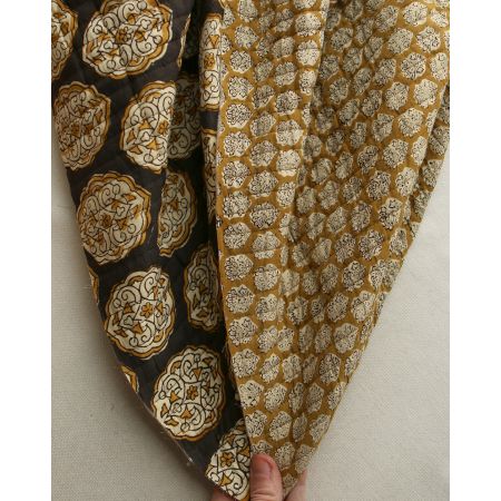 copy of Nisha & rayures - Tissu indien matelassé double face coton hand block teal largeur 100cm