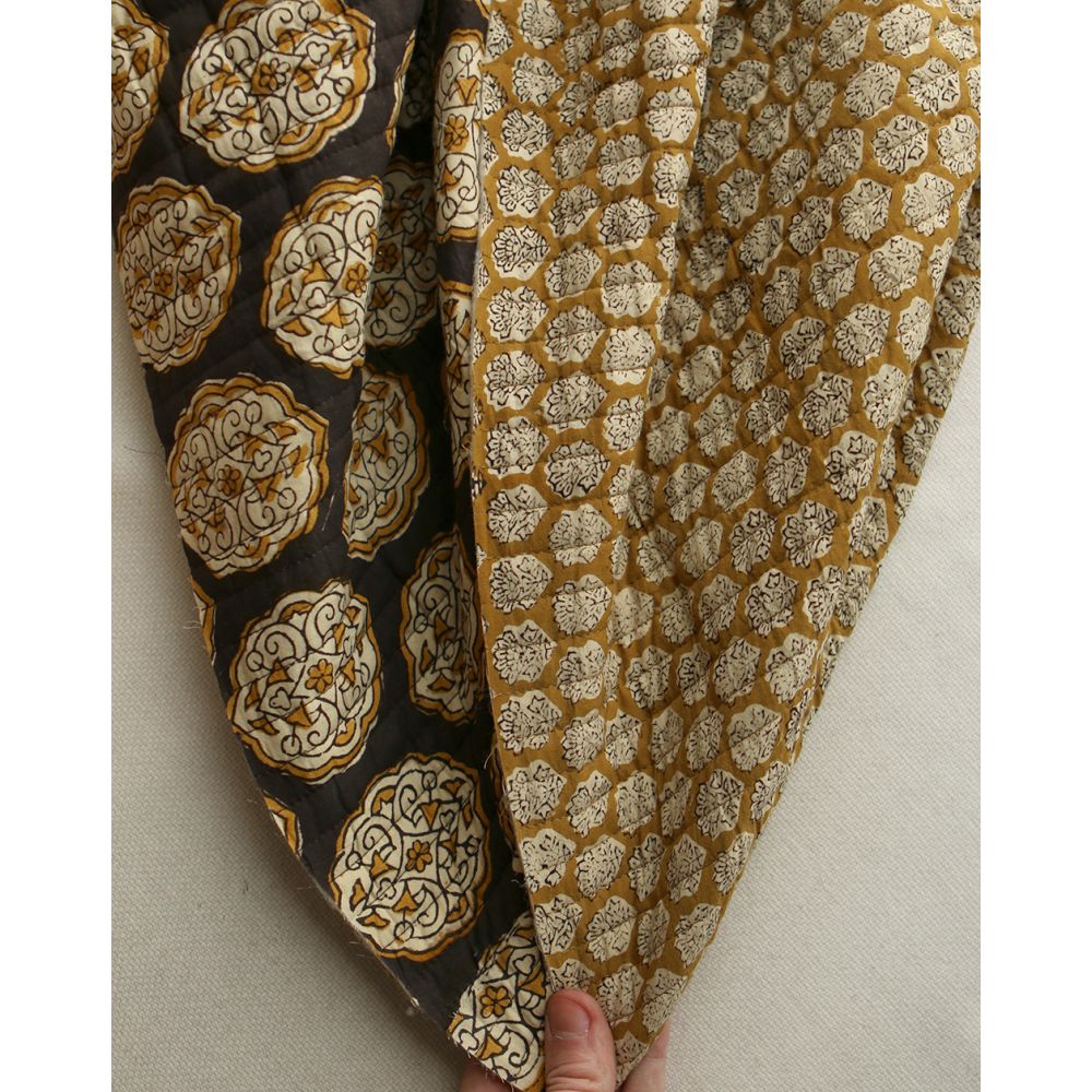 copy of Nisha & rayures - Tissu indien matelassé double face coton hand block teal largeur 100cm