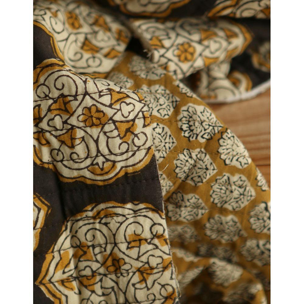 copy of Nisha & rayures - Tissu indien matelassé double face coton hand block teal largeur 100cm
