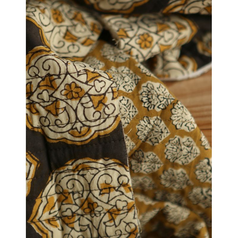 copy of Nisha & rayures - Tissu indien matelassé double face coton hand block teal largeur 100cm