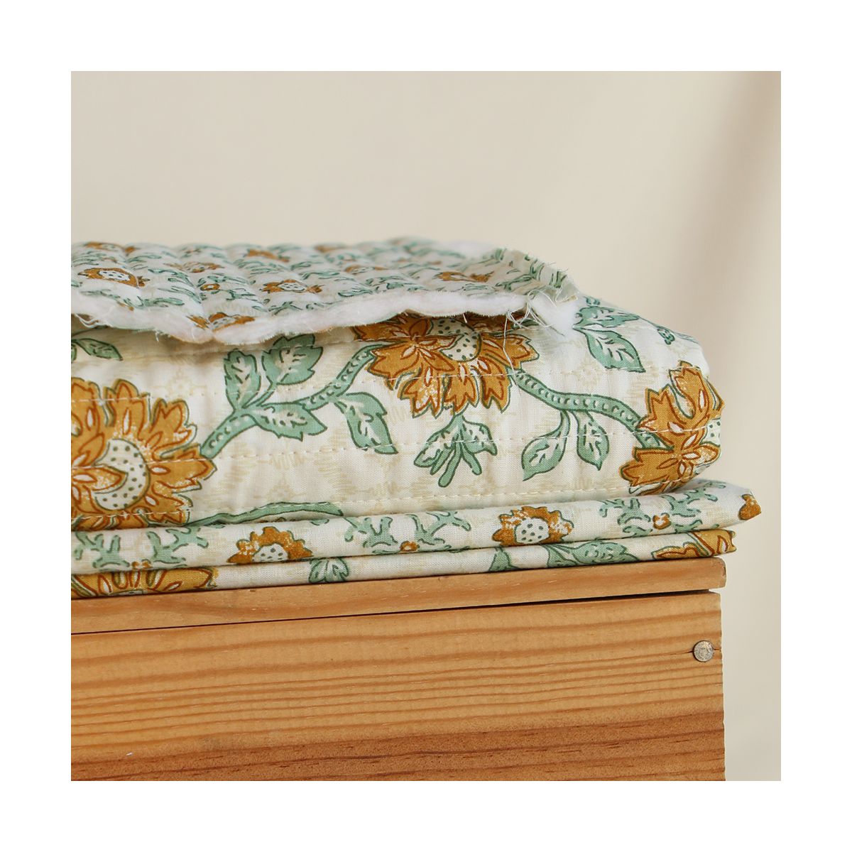 Jivan - Tissu indien matelassé double face coton hand block largeur 100cm