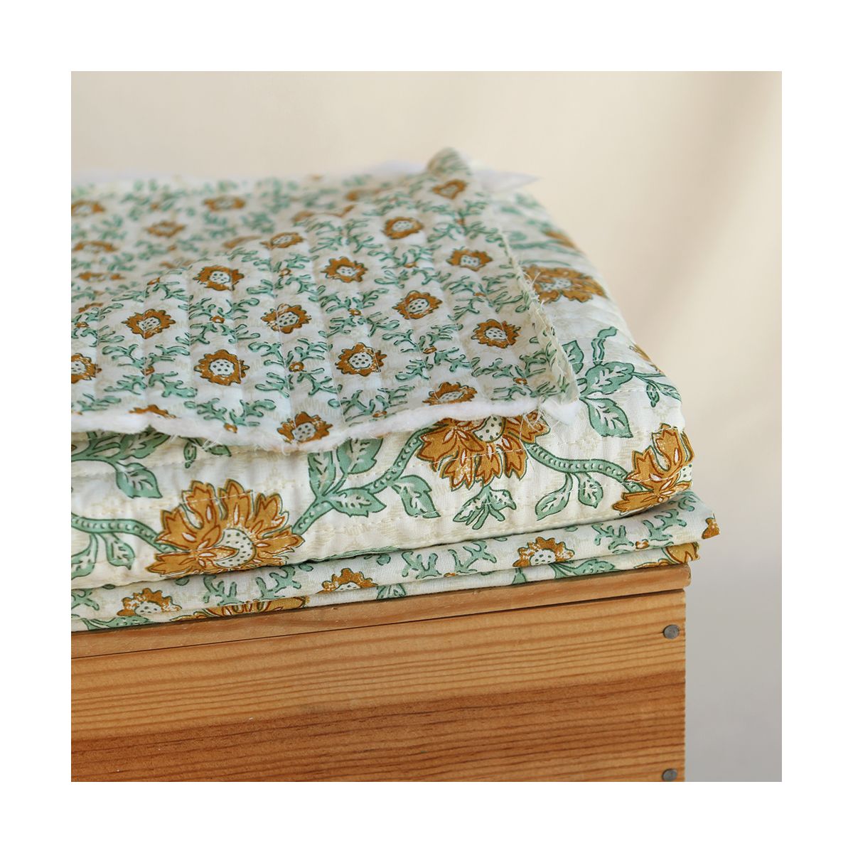 Jivan - Tissu indien matelassé double face coton hand block largeur 100cm