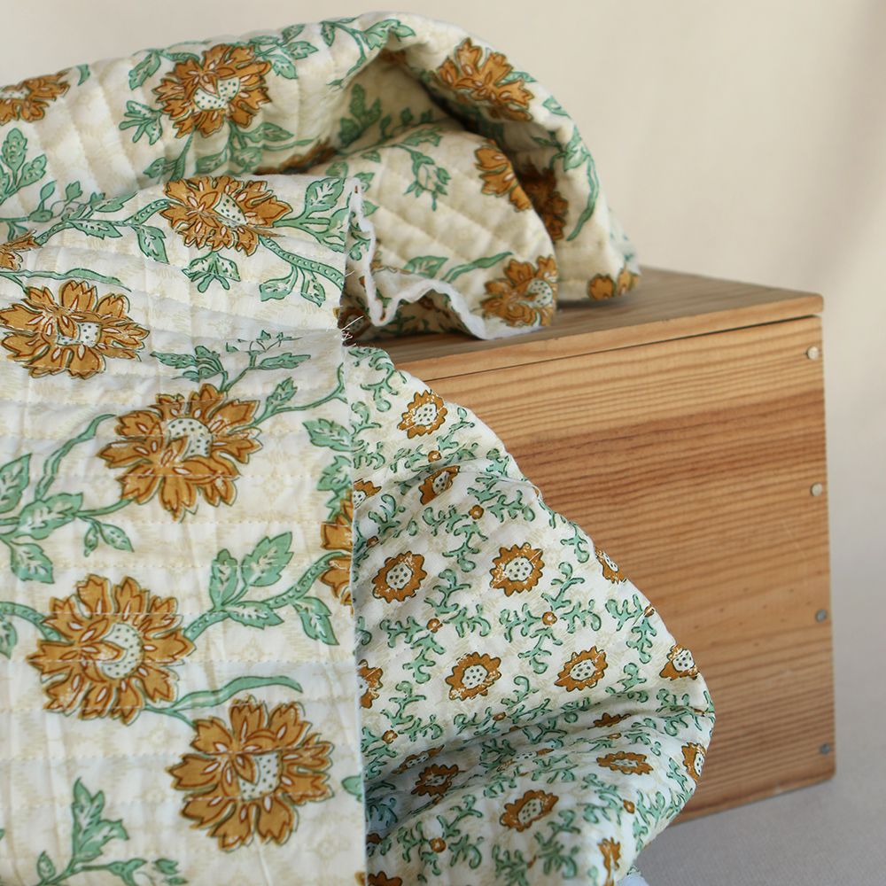 Jivan - Tissu indien matelassé double face coton hand block largeur 100cm