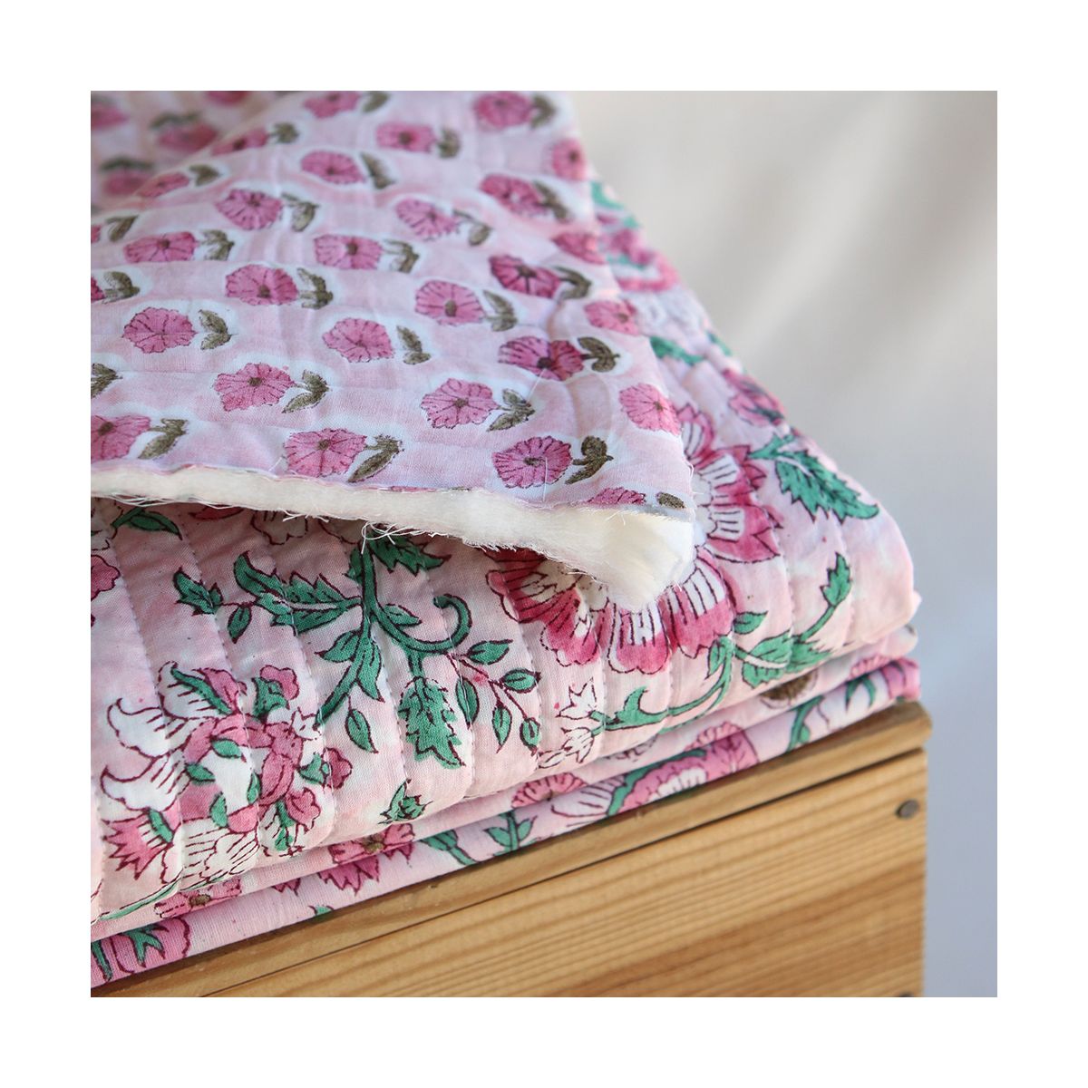 Keya - Tissu indien matelassé double face coton hand block largeur 100cm