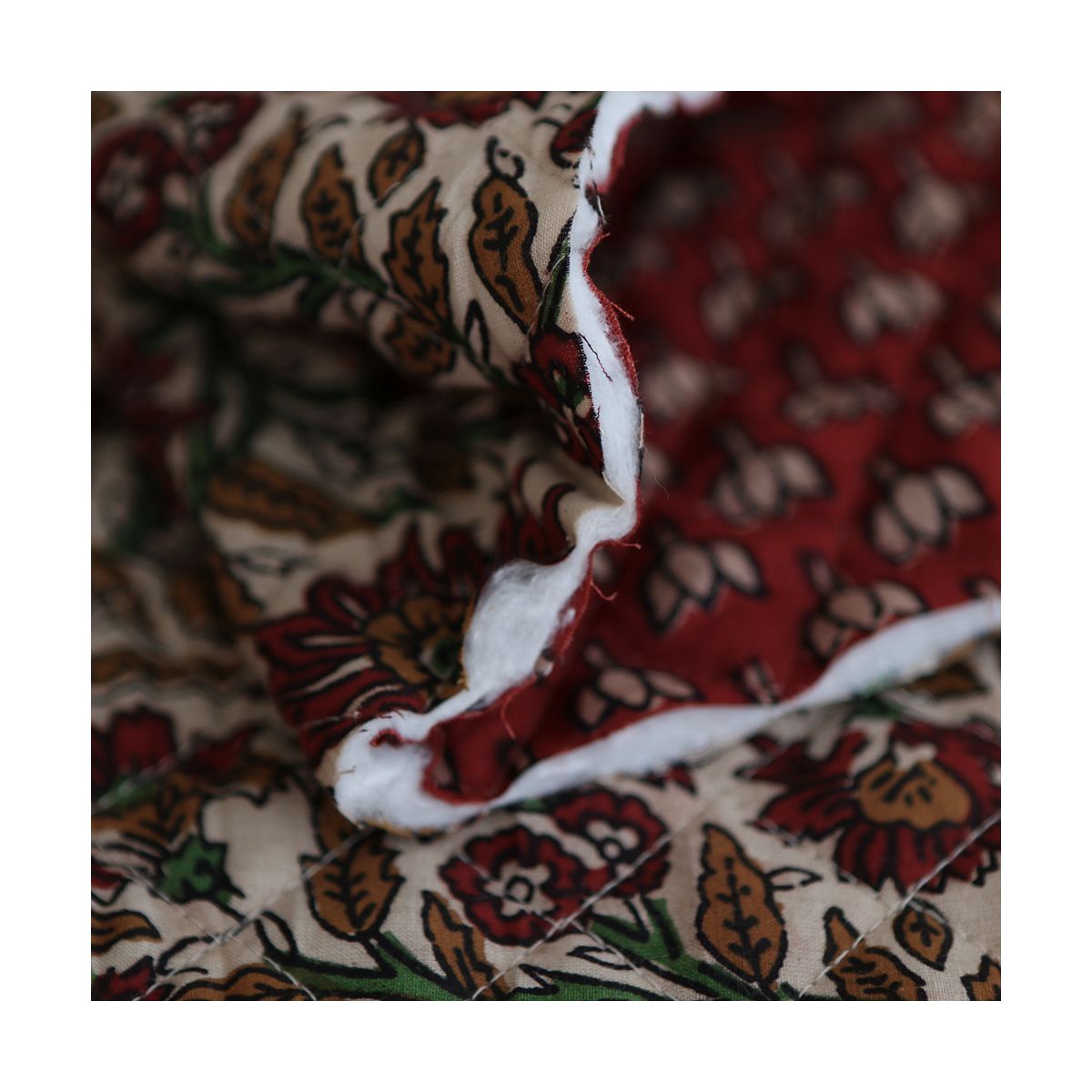 Mira - Tissu indien matelassé double face coton hand block teal largeur 100cm