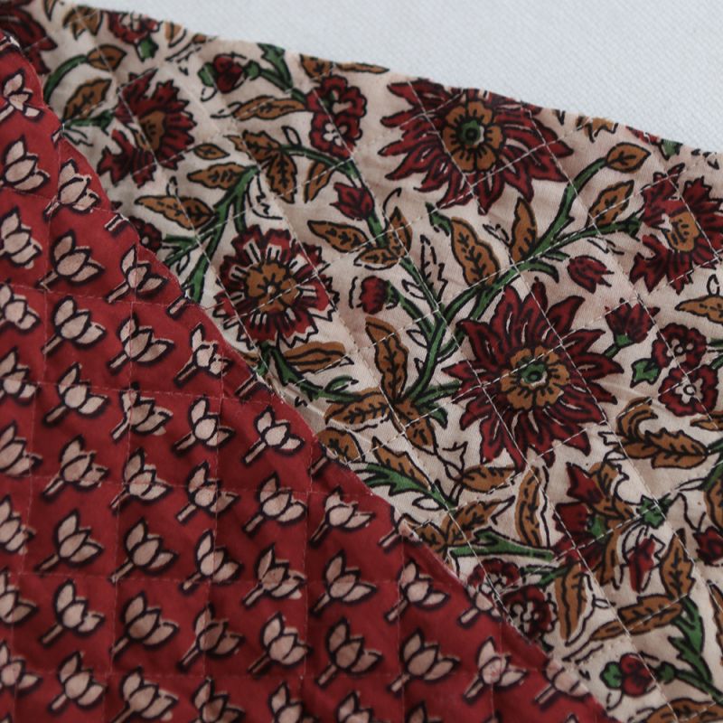 Mira - Tissu indien matelassé double face coton hand block teal largeur 100cm