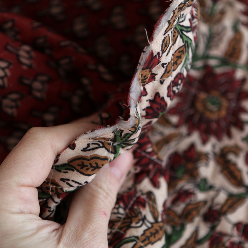 Mira - Tissu indien matelassé double face coton hand block teal largeur 100cm