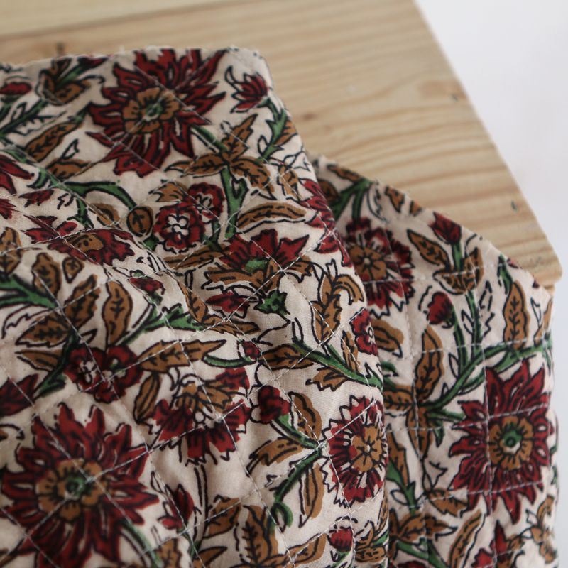 Mira - Tissu indien matelassé double face coton hand block teal largeur 100cm