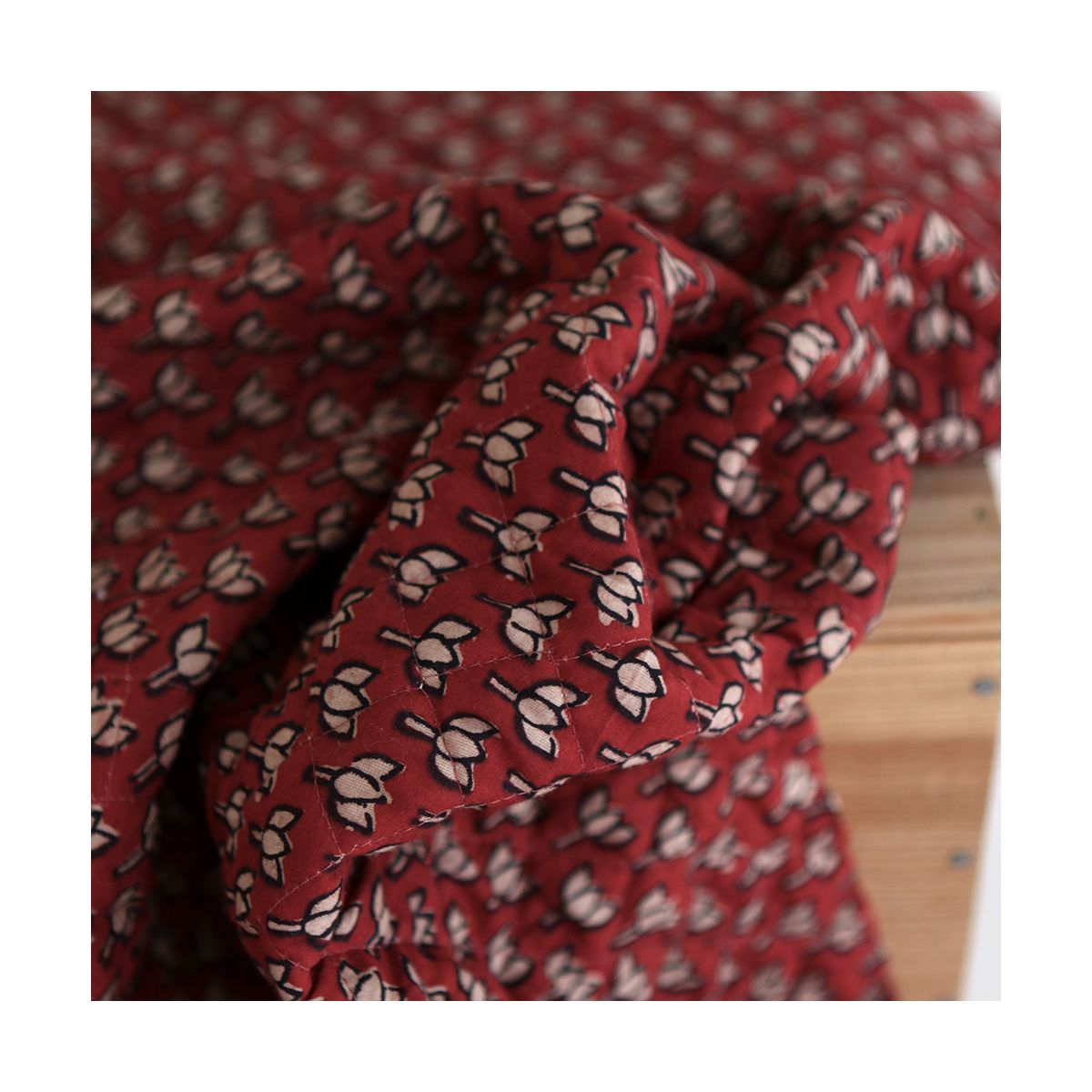 Mira - Tissu indien matelassé double face coton hand block teal largeur 100cm