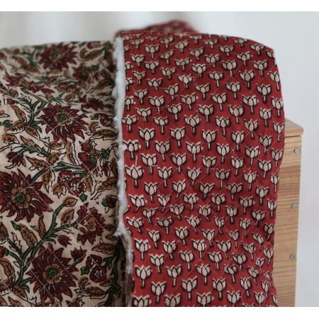 Mira - Tissu indien matelassé double face coton hand block teal largeur 100cm