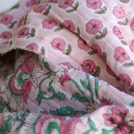 Keya - Tissu indien matelassé double face coton hand block largeur 100cm