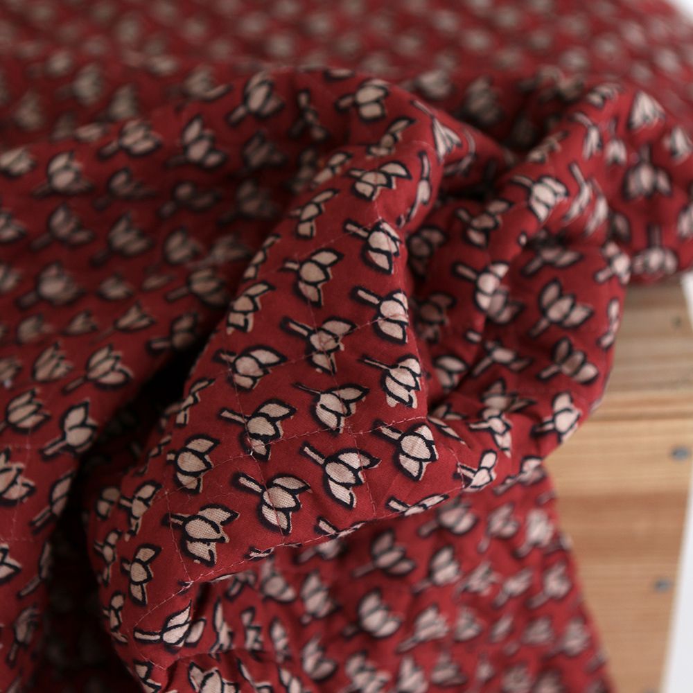 Mira - Tissu indien matelassé double face coton hand block teal largeur 100cm