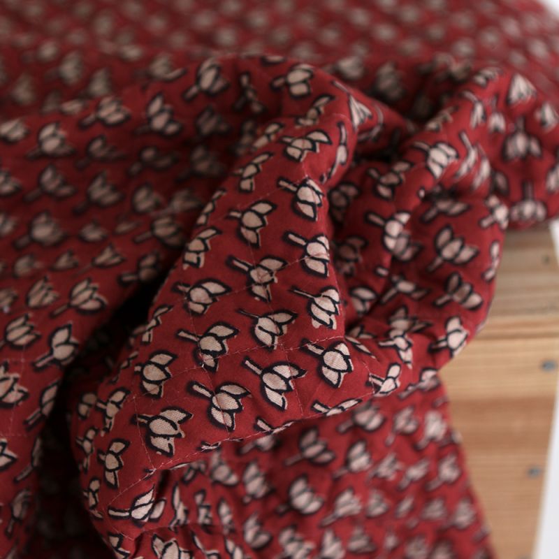 Mira - Tissu indien matelassé double face coton hand block teal largeur 100cm