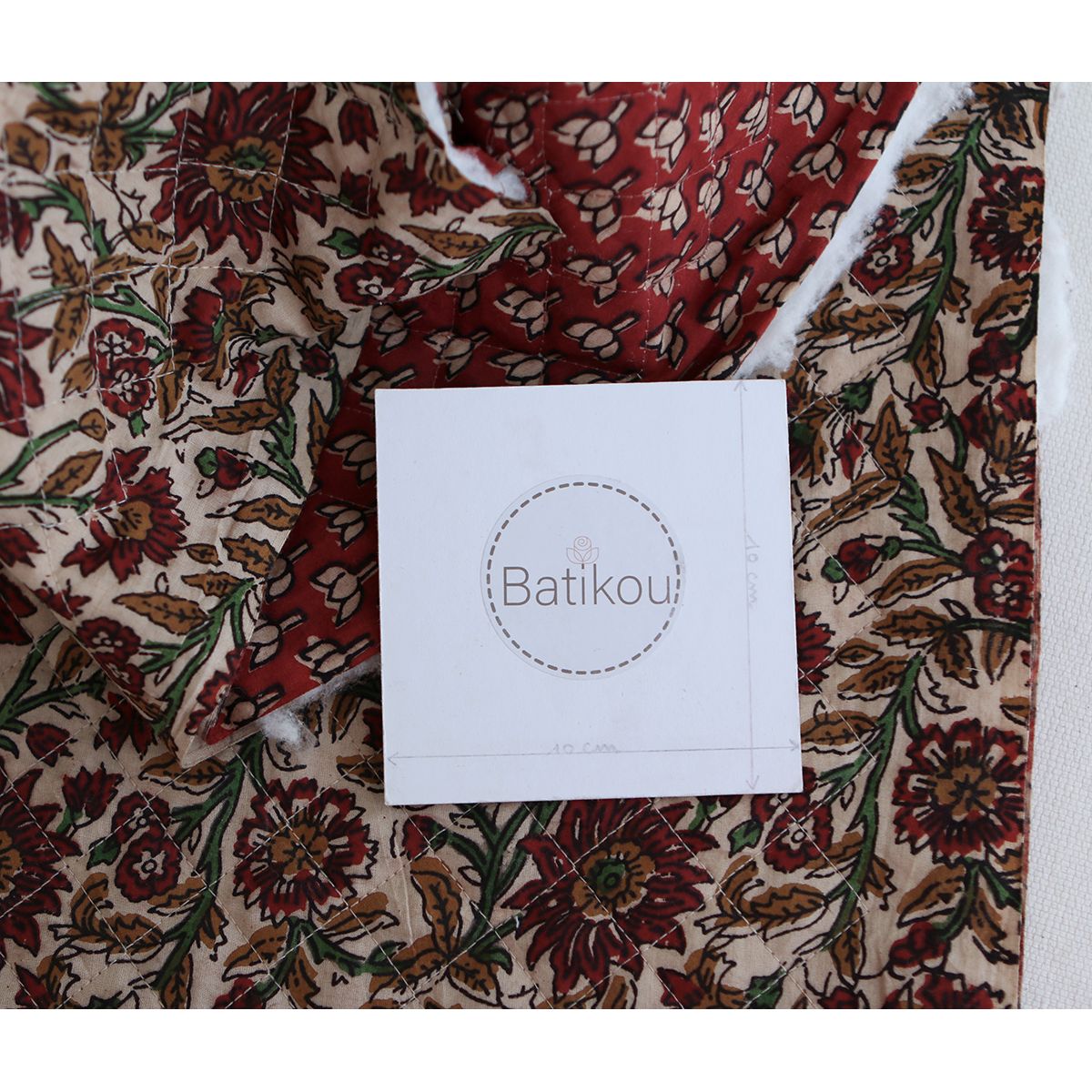 Mira - Tissu indien matelassé double face coton hand block teal largeur 100cm