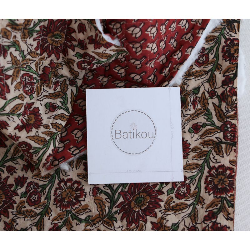 Mira - Tissu indien matelassé double face coton hand block teal largeur 100cm