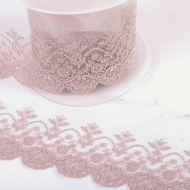Galon dentelle tulle brodé 95mm x 1m rose poudré