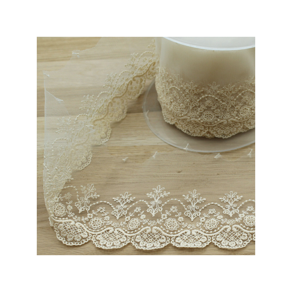 Galon dentelle tulle brodé 95mm x 1m écru